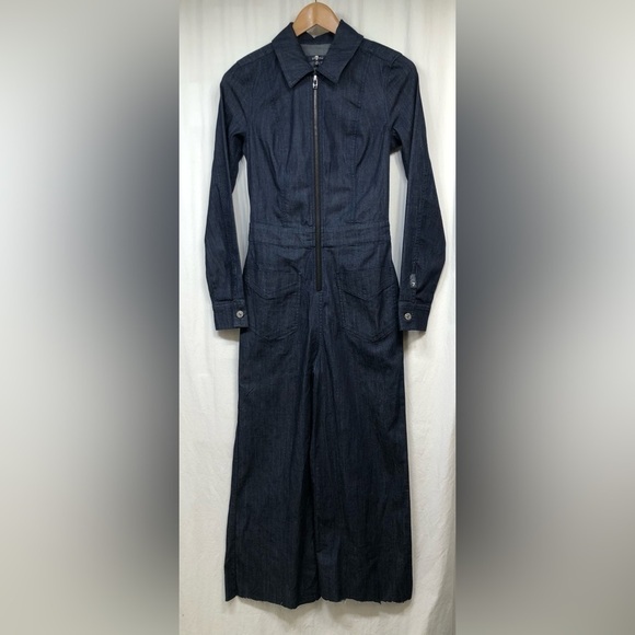 7 for all Mankind Denim Jumpsuit Zip Front Long Sleeve Bootcut XS - Picture 16 of 16